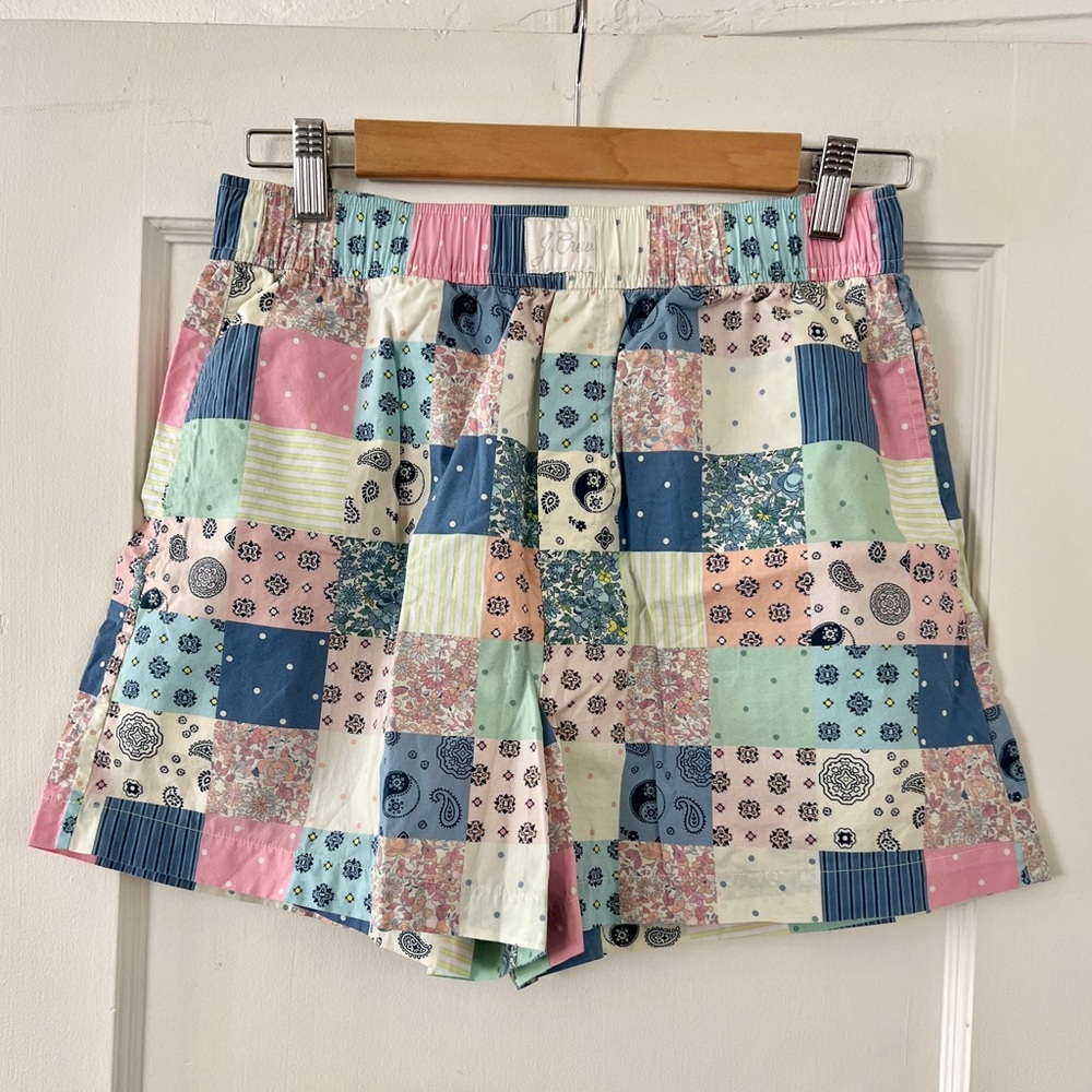 J. Crew women’s cotton poplin boxer shorts in pastel quilted check pattern xs